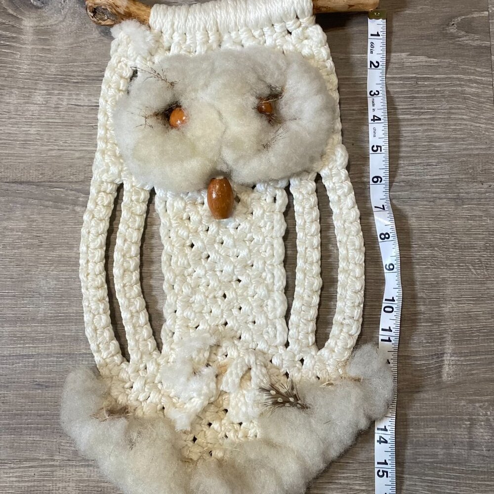 Vintage Handcrafted Macrame Owl Wall Hanging Driftwood Art 70s Boho - Picture 5 of 6